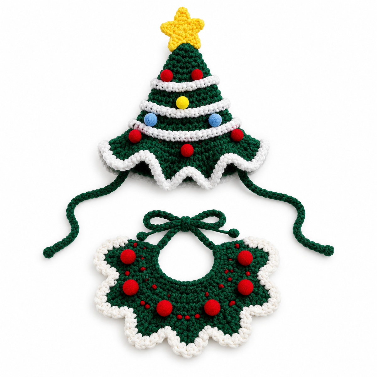 Elf & Tree Hat & Collar Set - Berry Ruffle Tree