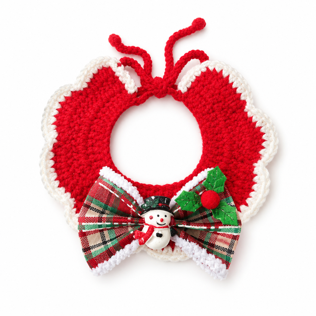 Christmas Crochet Charm Collar - Plaid Snowman Bow