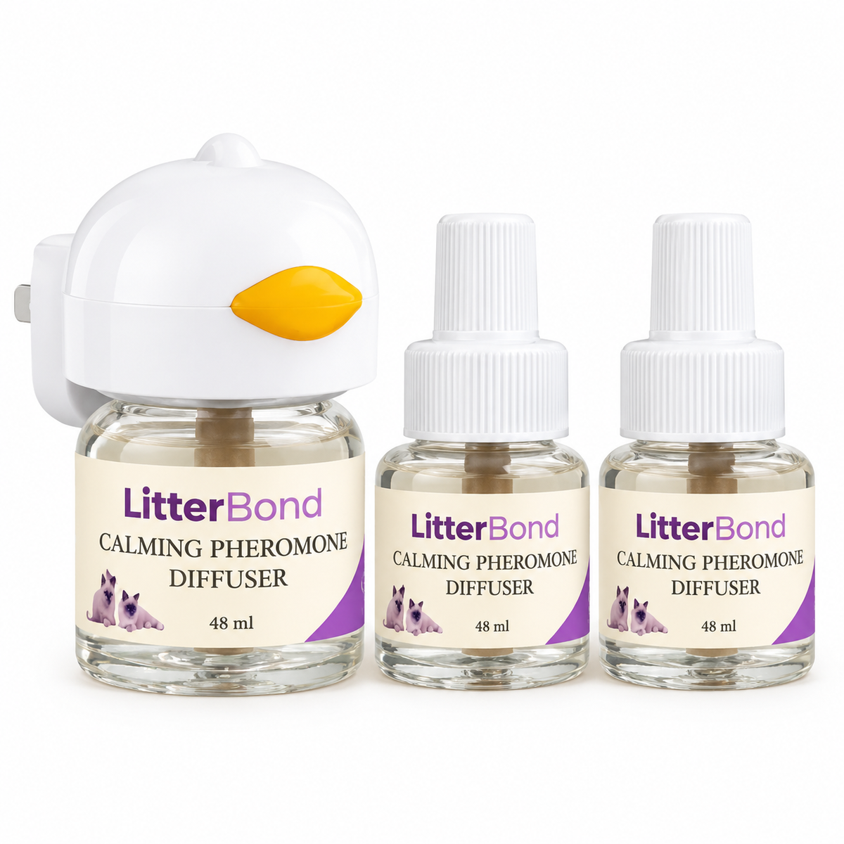 LitterBond Calming Diffuser Kit 1 diffuser + 2 refills on white background