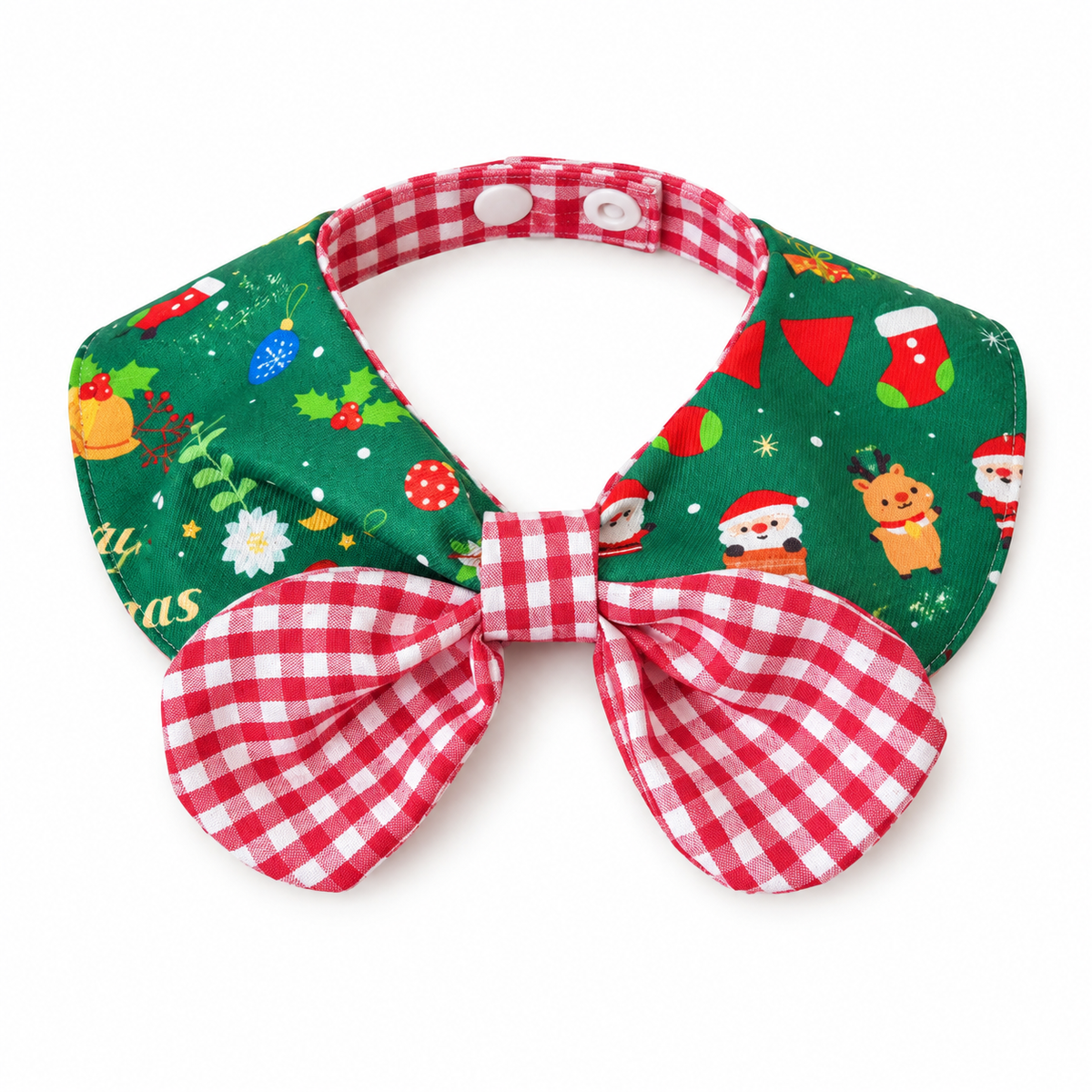 Cartoon Print Holiday Bib - Red Plaid Green