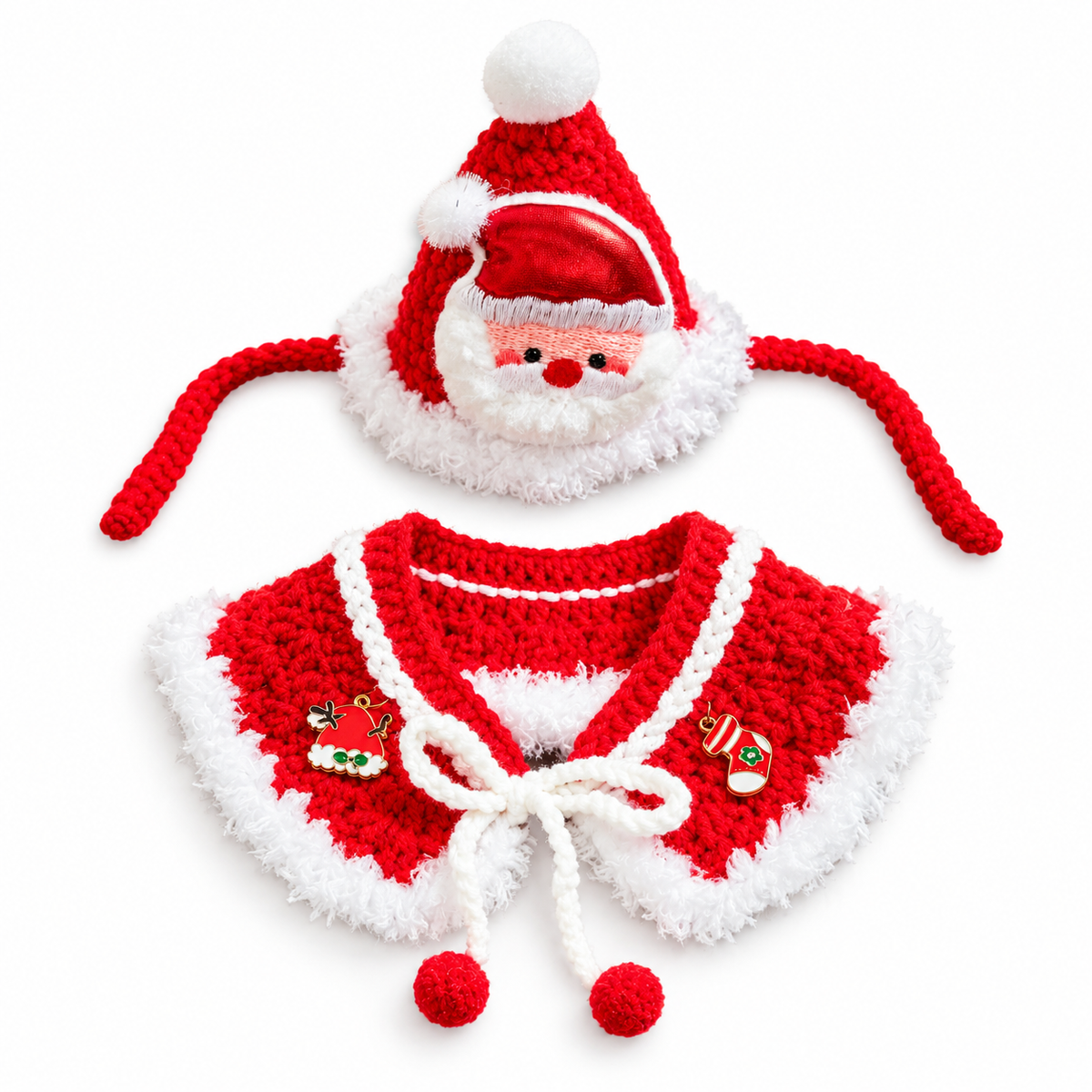 Crochet Christmas Capelet & Hat Set - Red Santa Set