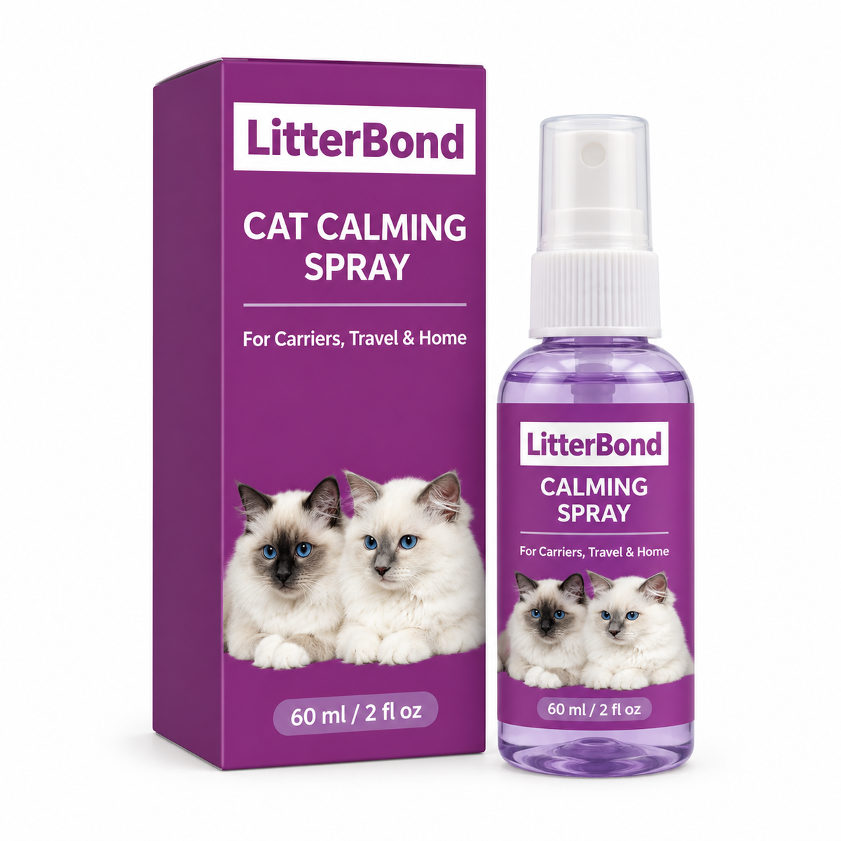 LitterBond Calming Spray 60 ml on white background