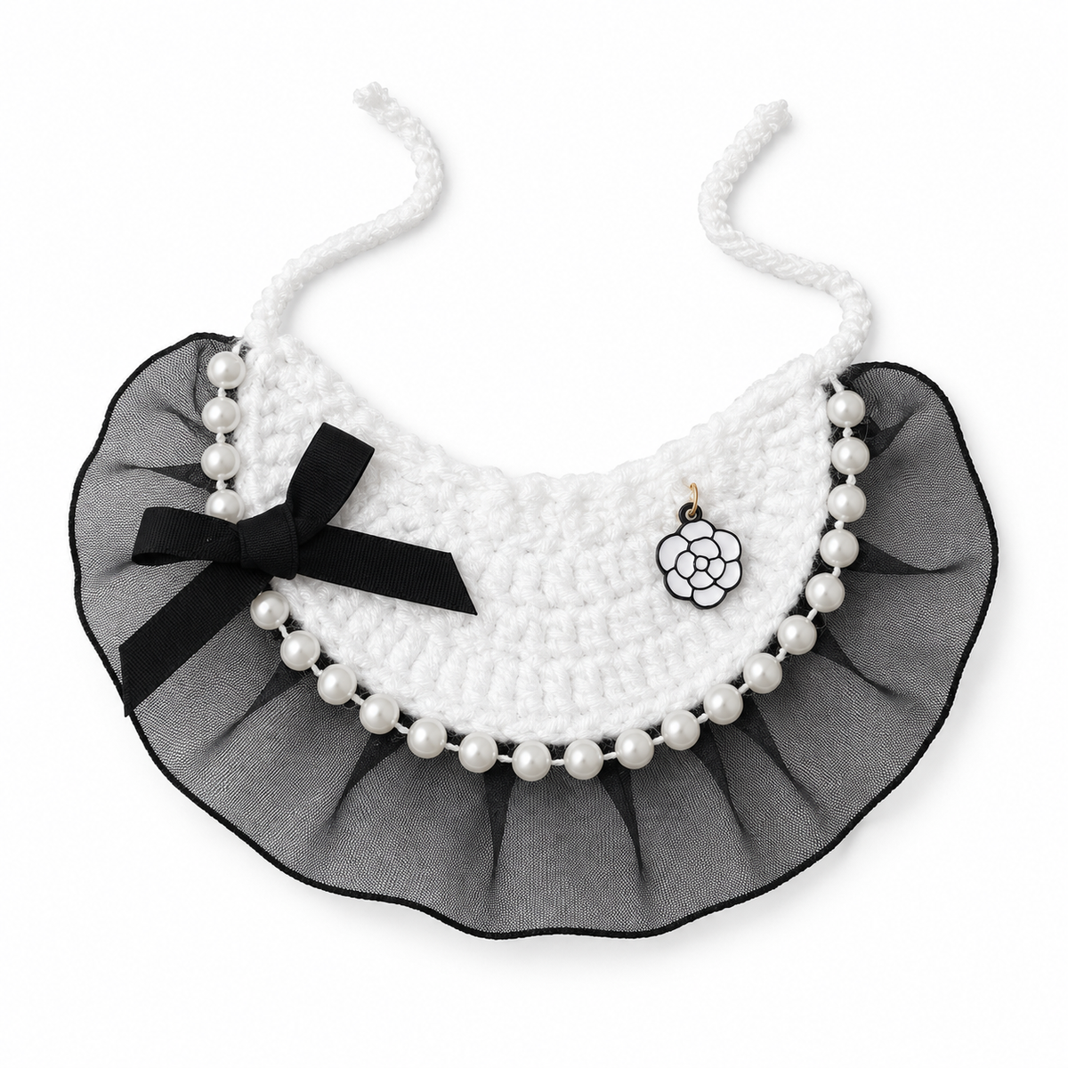 Pearl Edge Ruffle Bib - Ivory Black Ruffle