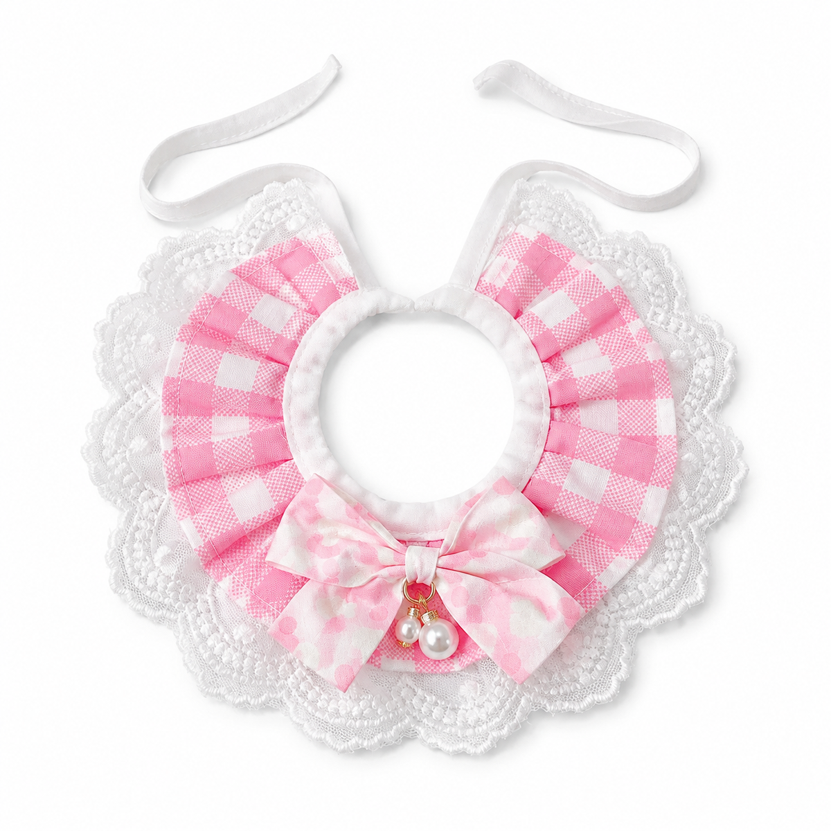 Gingham Pearl Drop Bow Ruffle - Pink Gingham