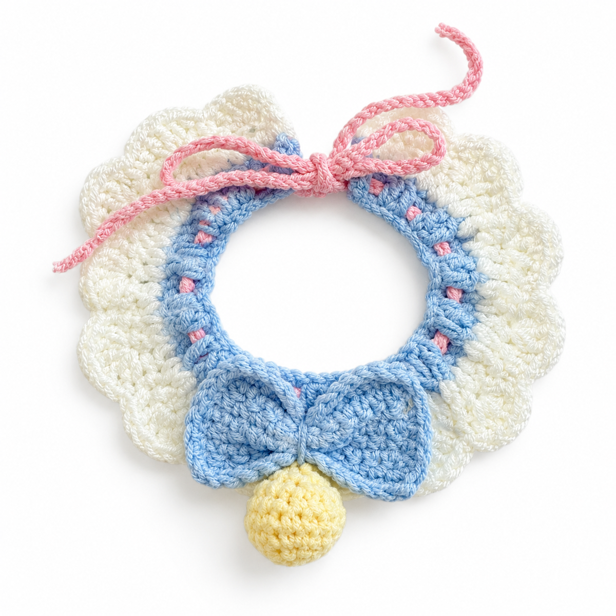 Scalloped Charm Crochet Ruffle Bib - Blue Bow