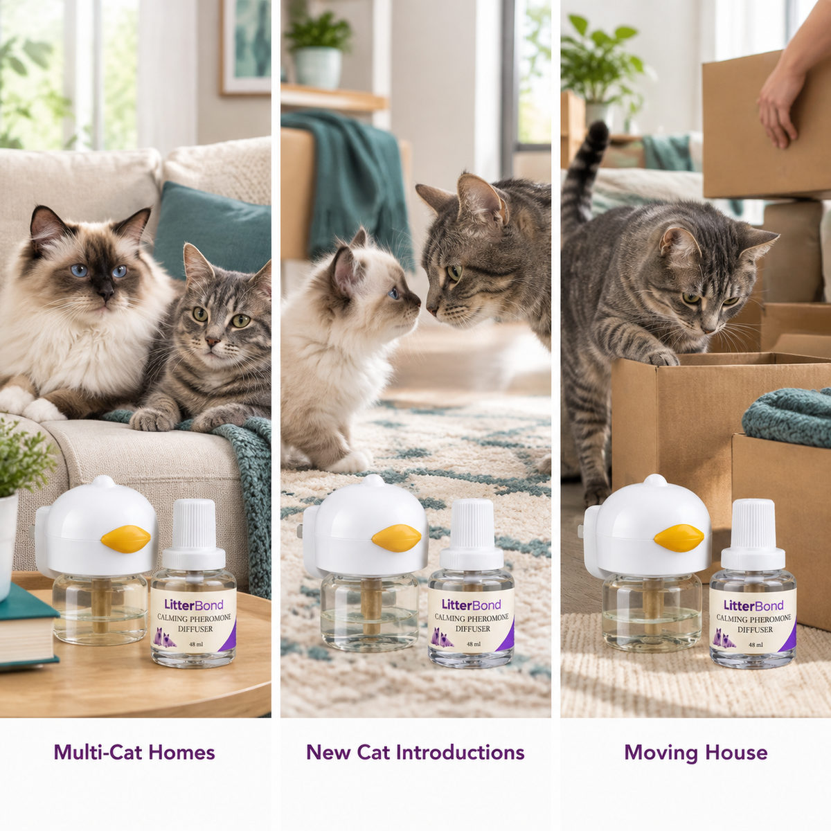 LitterBond Calming Diffuser Kit 1 diffuser + 2 refills - three ways to use it
