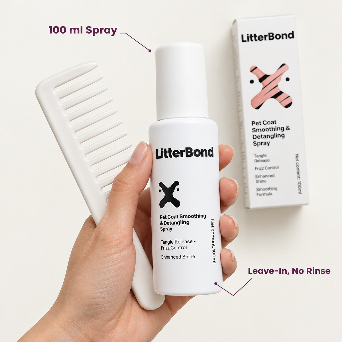 LitterBond Detangler Spray 100 ml - size and materials