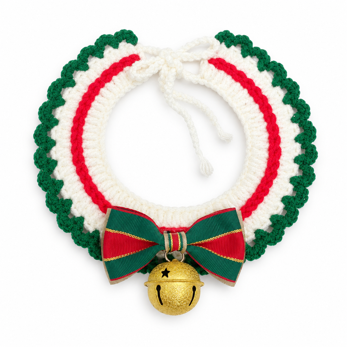 Gold Jingle Bell Ribbon Collar - Bell Green Edge