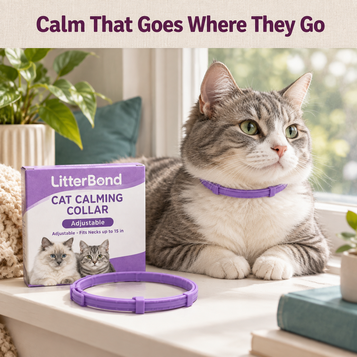 LitterBond Calming Collar adjustable - how it helps