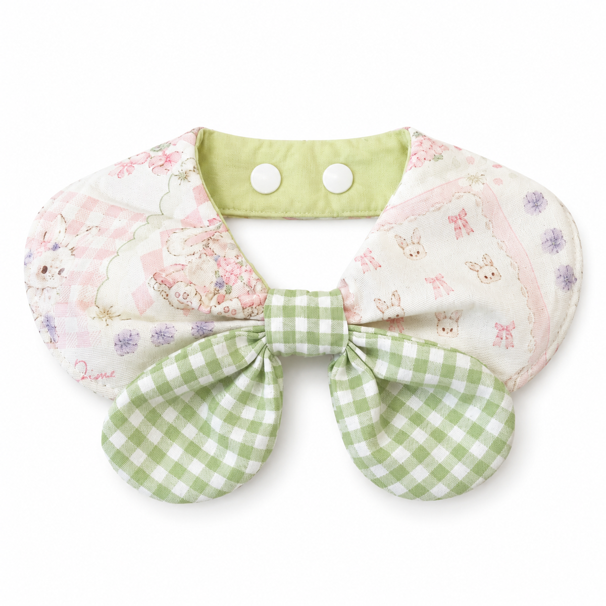 Printed Gingham Bow Bib - Green Gingham Bunny