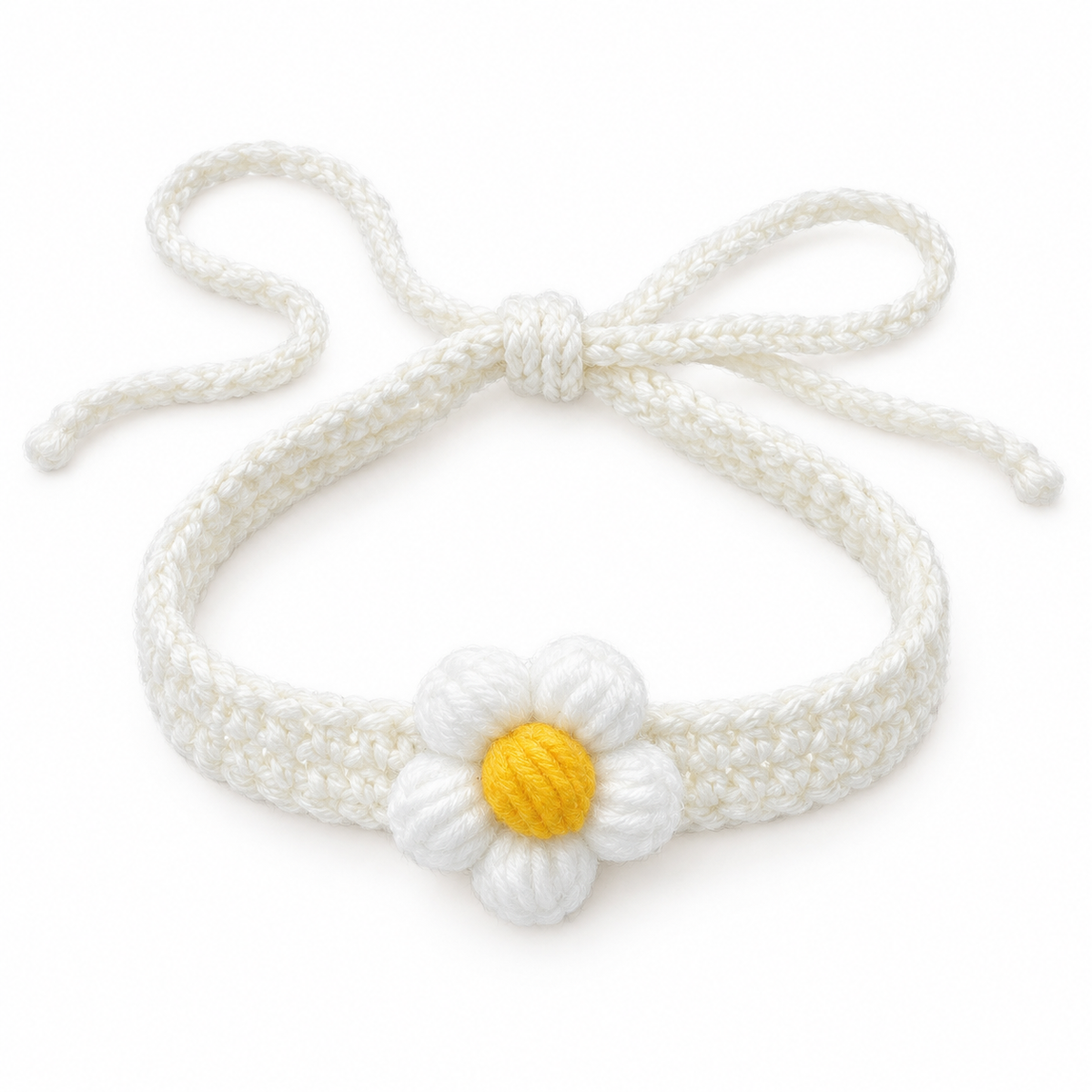 Single Puff Flower Crochet Collar - White Flower