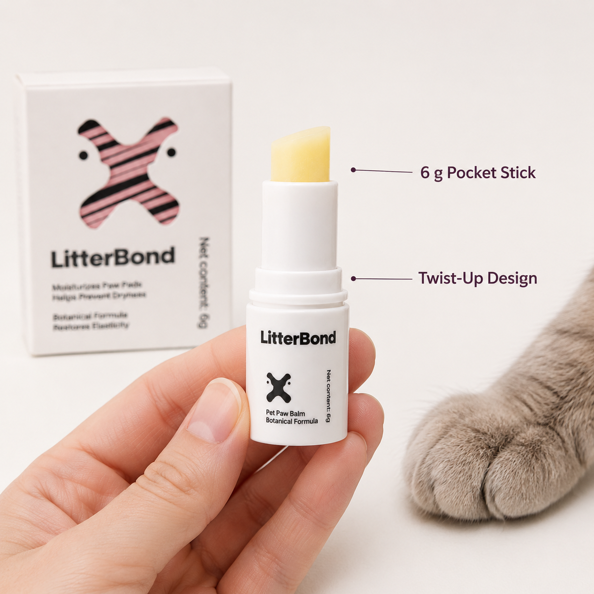 LitterBond Paw Balm Stick 6 g - size and materials
