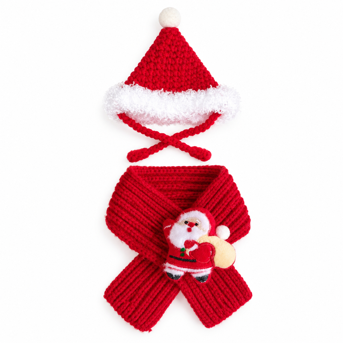 Crochet Christmas Hat & Knit Scarf Set - Red Santa Set