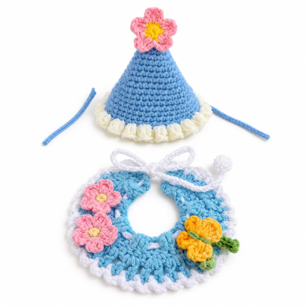 Flower Party Hat & Collar Options - Blue Garden Set