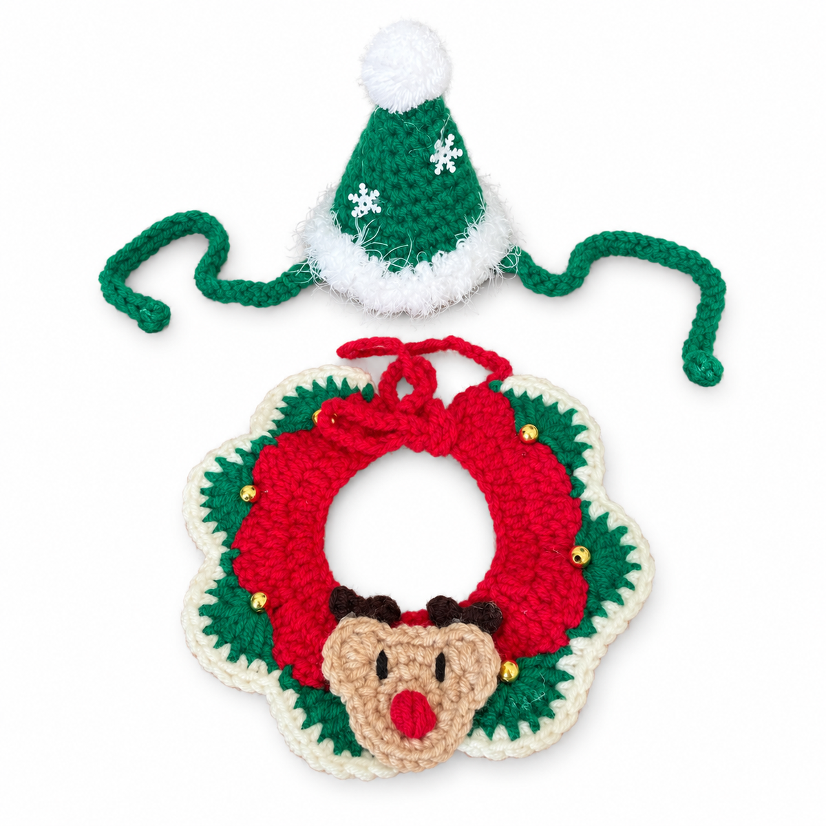 Crochet Christmas Collar & Hat Set - Reindeer Set