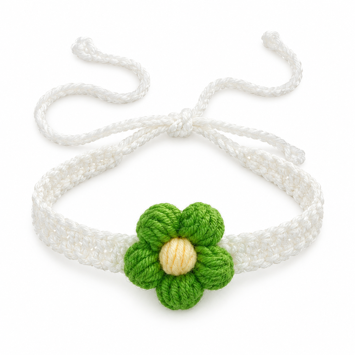 Single Puff Flower Crochet Collar - Green Flower