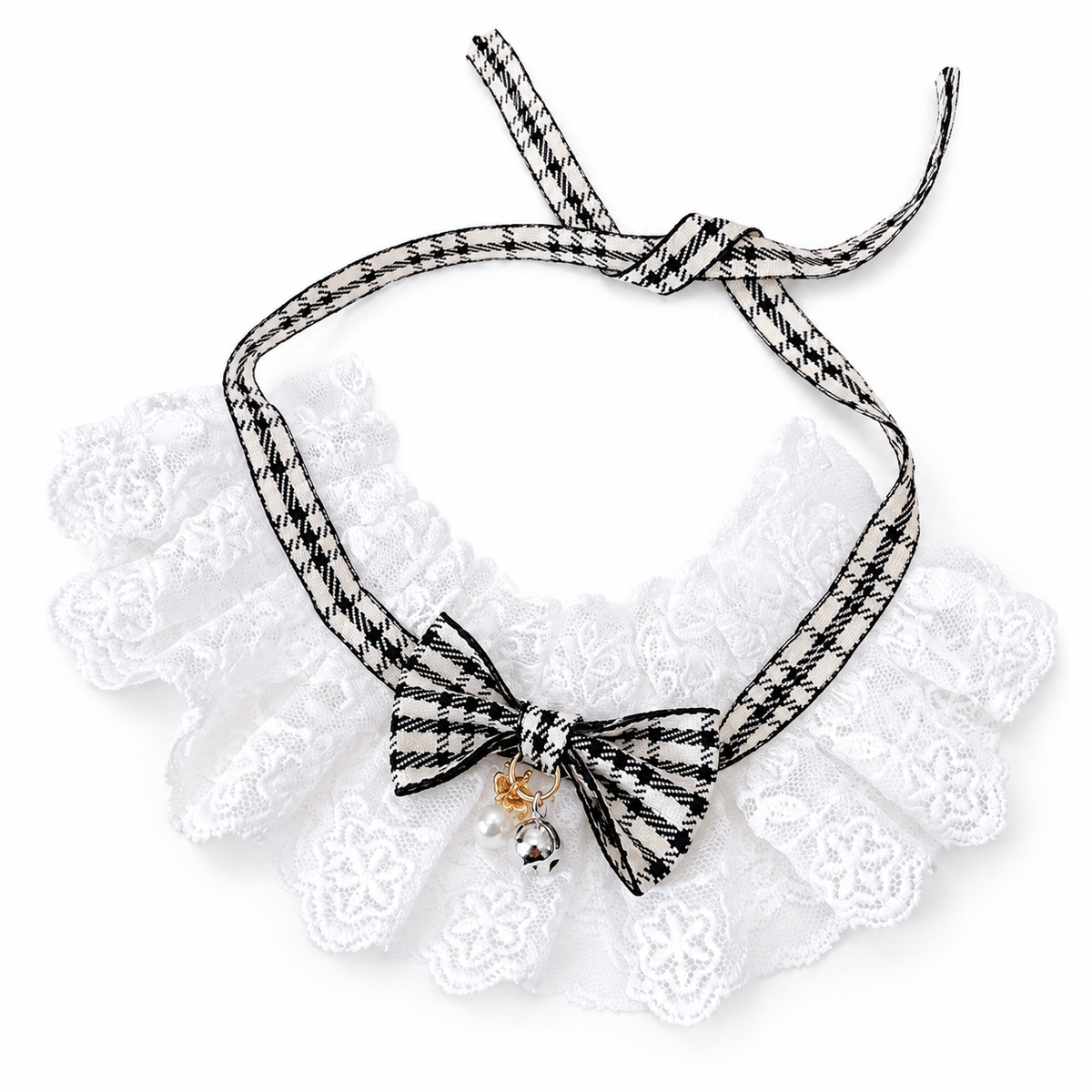 Checked Bow Lace Ruffle - Black Check