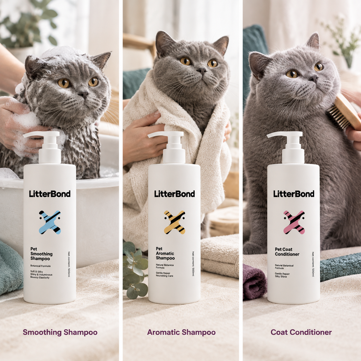 LitterBond Shampoo & Conditioner 500 ml 3 types - three ways to use it