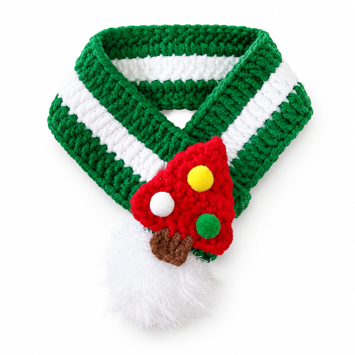 Tree & Santa Crochet Loop Scarf - Green Stripe Tree