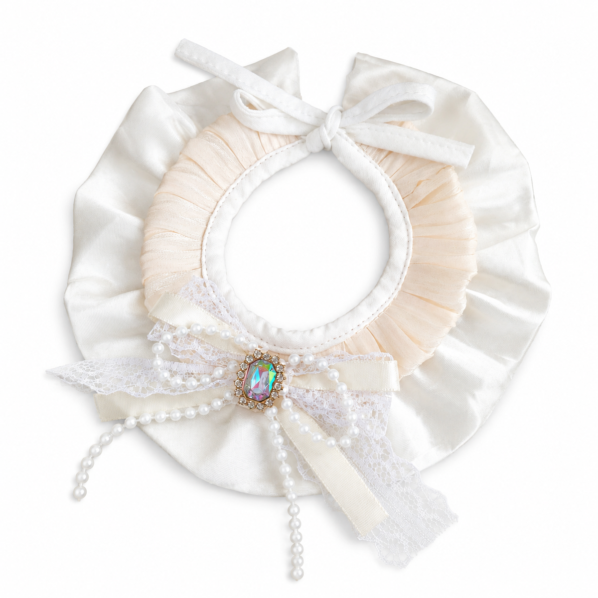 Lace Birthday Hat & Collar Options - Ivory Satin Ruffle Collar