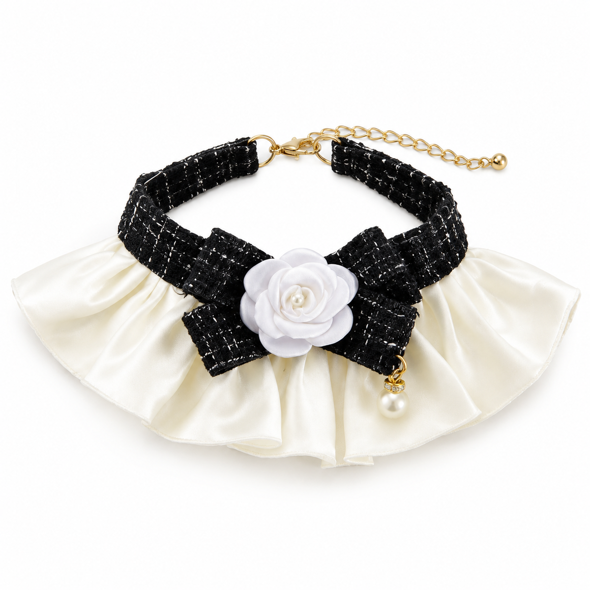 Camellia Tweed Bow Collar - Black Tweed