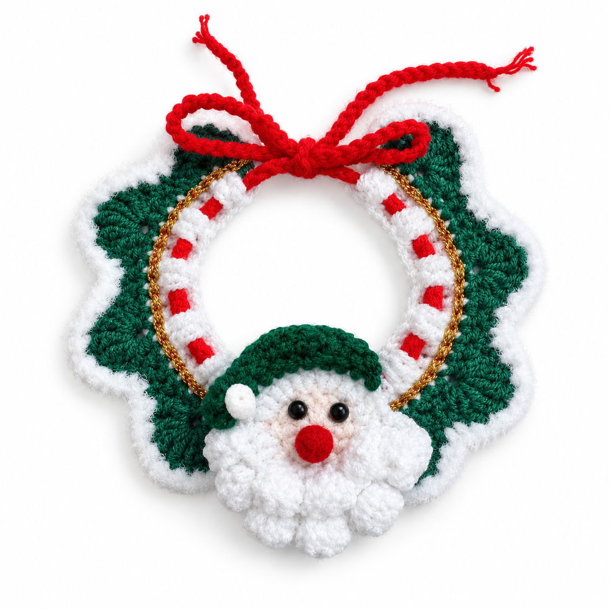 Gold-Thread Santa Wreath Collar - Green Ruffle Green Hat