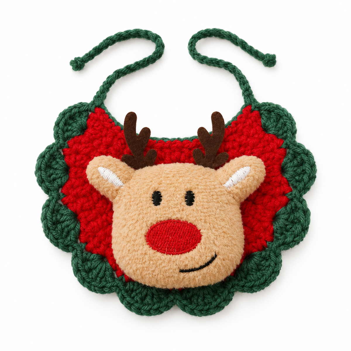 Red Crochet Plush Patch Bib - Reindeer