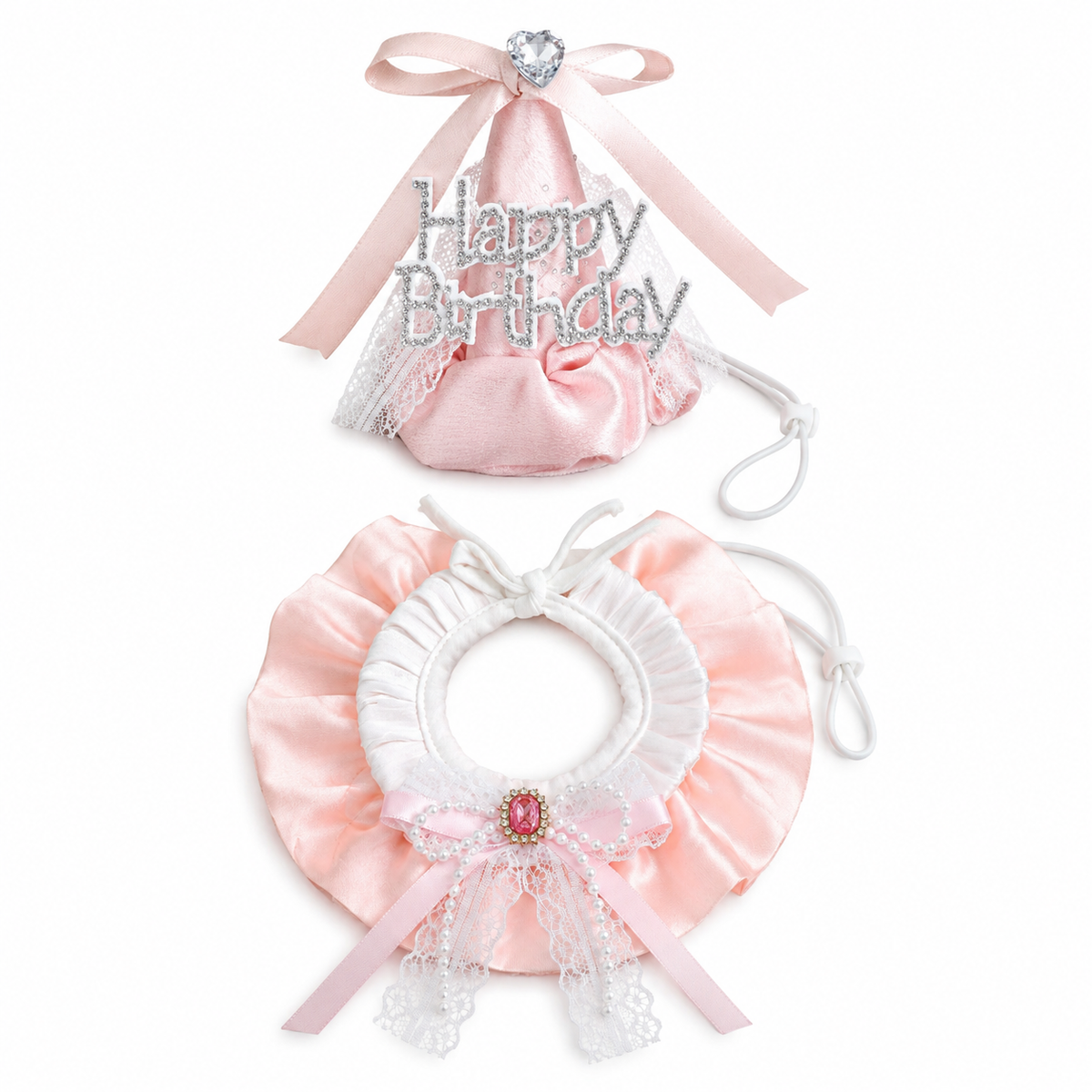 Lace Birthday Hat & Collar Options - Pink Set