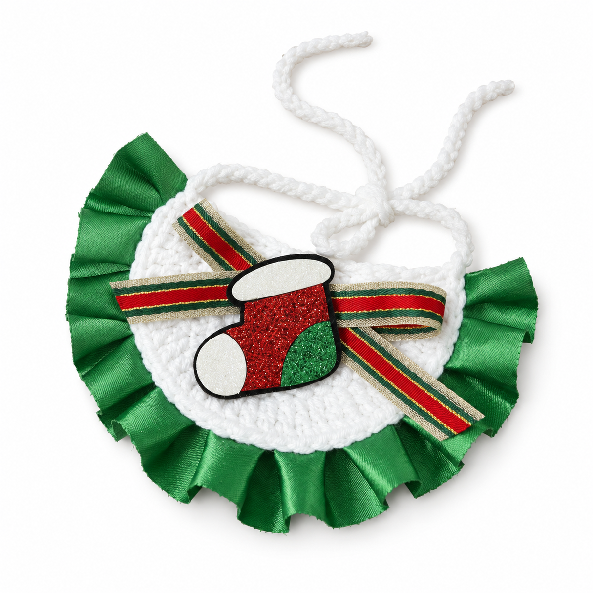 Glitter Patch Satin Ruffle Bib - Green Stocking