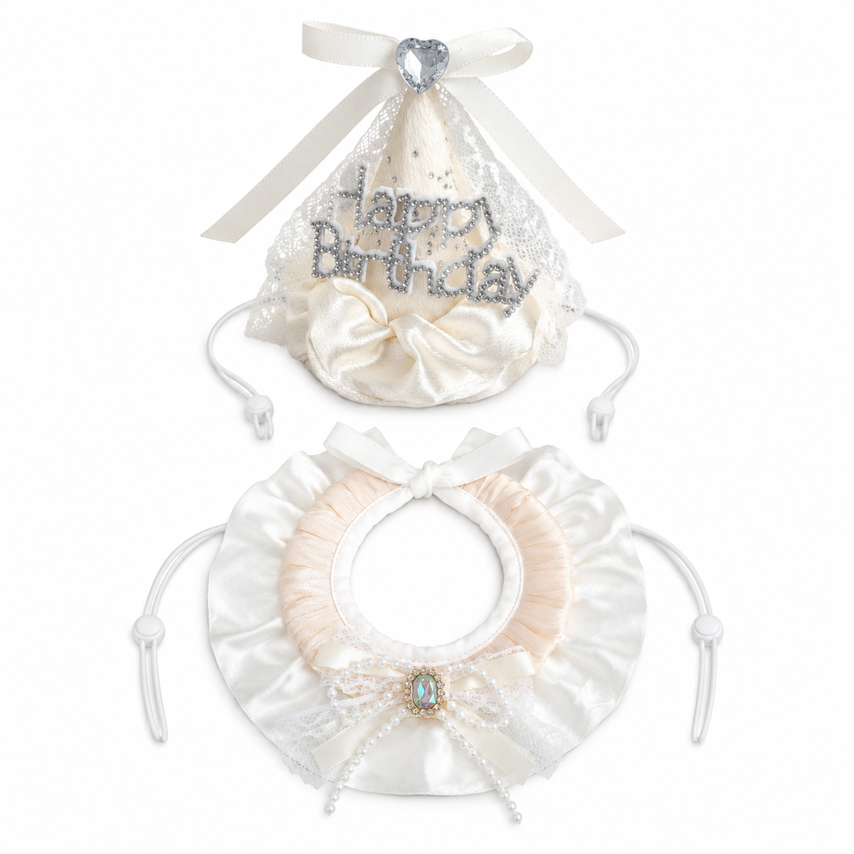 Lace Birthday Hat & Collar Options - Ivory Set