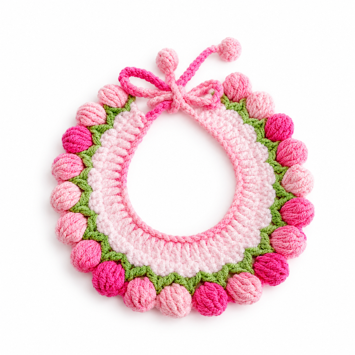 Scalloped Charm Crochet Ruffle Bib - Pink Tulip