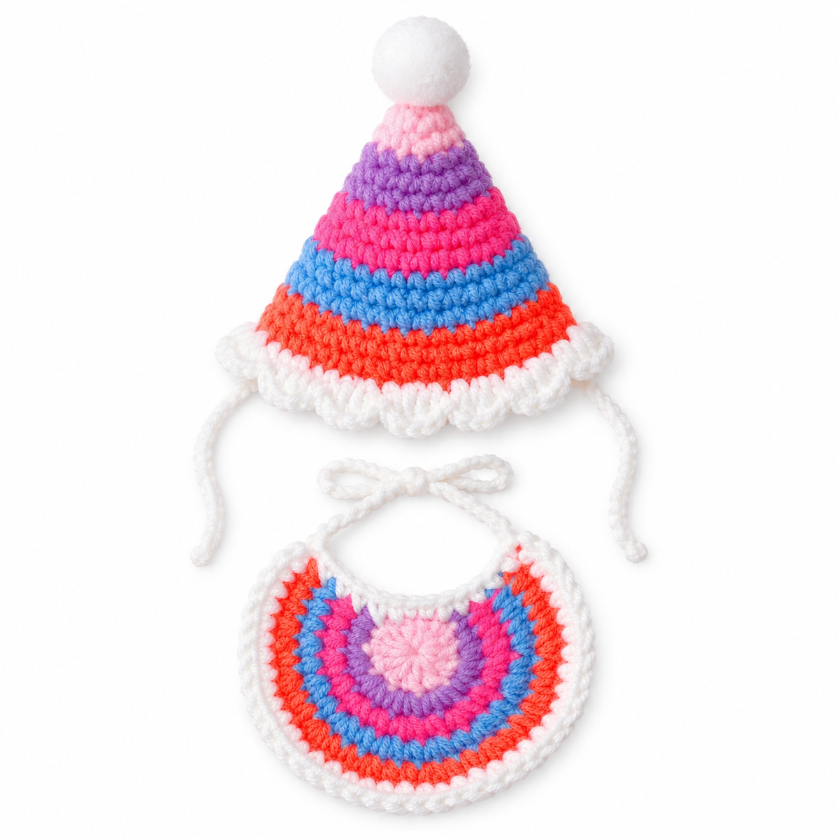 Striped Crochet Hat & Bib Options - Pink Stripe Set