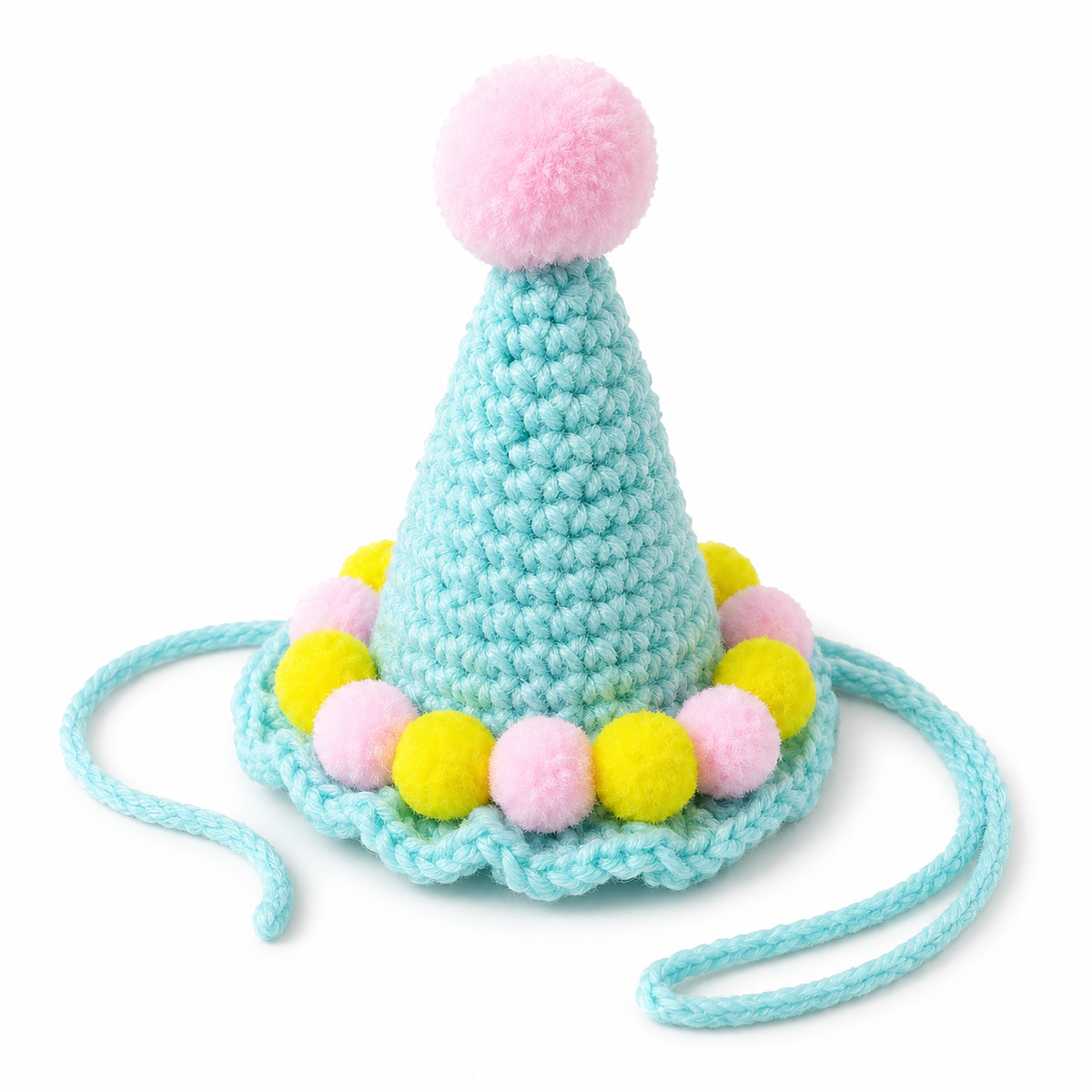 Pom-Pom Ring Crochet Party Hat - Aqua & Pink Hat