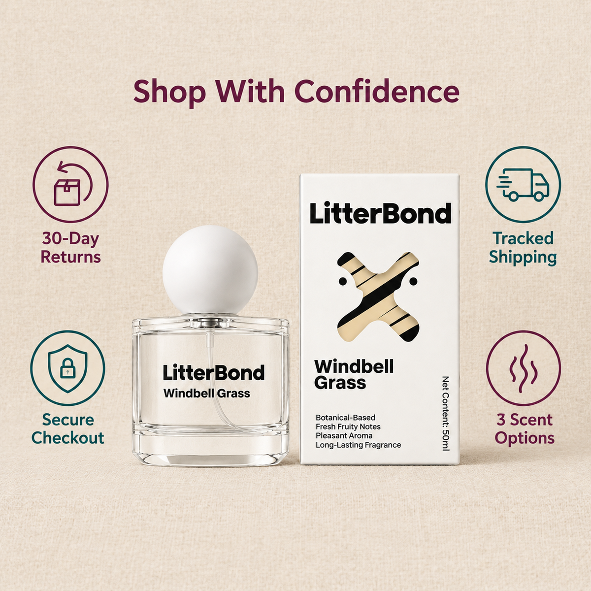 LitterBond Cologne Spray 50 ml 3 scents - 30-day returns, tracked shipping, secure checkout