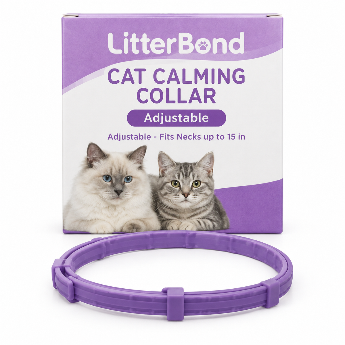 LitterBond Calming Collar adjustable on white background
