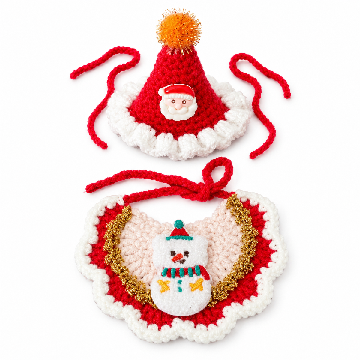 Tinsel Hat & Embroidered Bib Set - Snowman