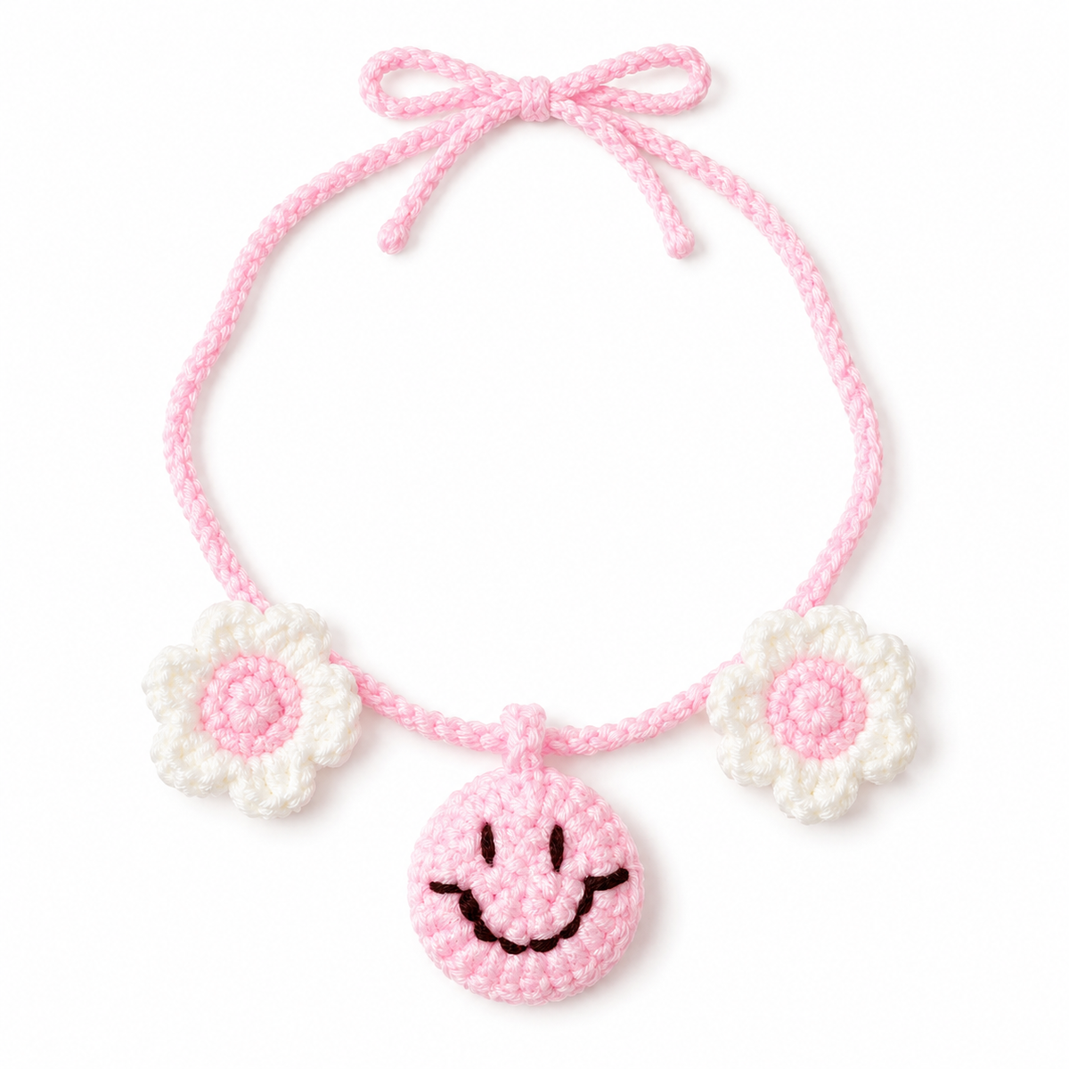Daisy Happy Face Crochet Collar - Baby Pink