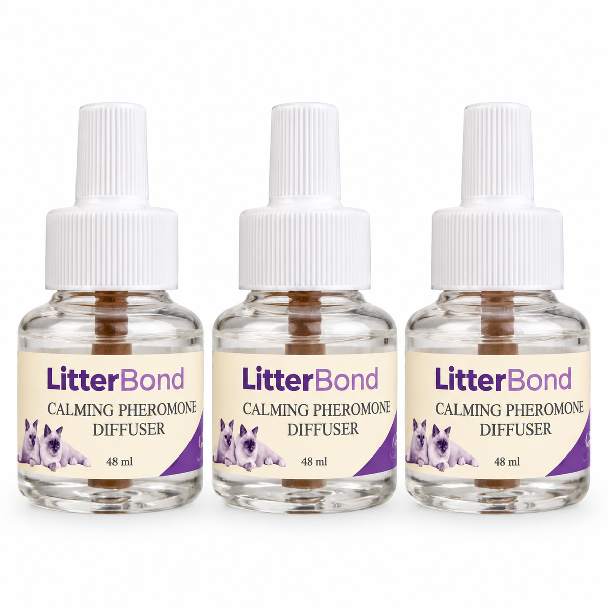 LitterBond Calming Diffuser Refill 3-Pack on white background