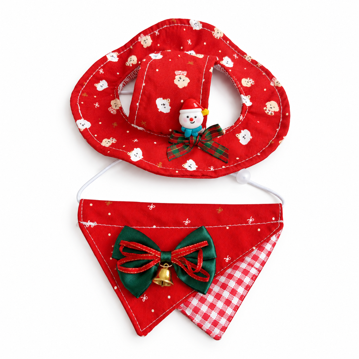 Christmas Bucket Hat & Bandana Set - Red Bell Bow Set