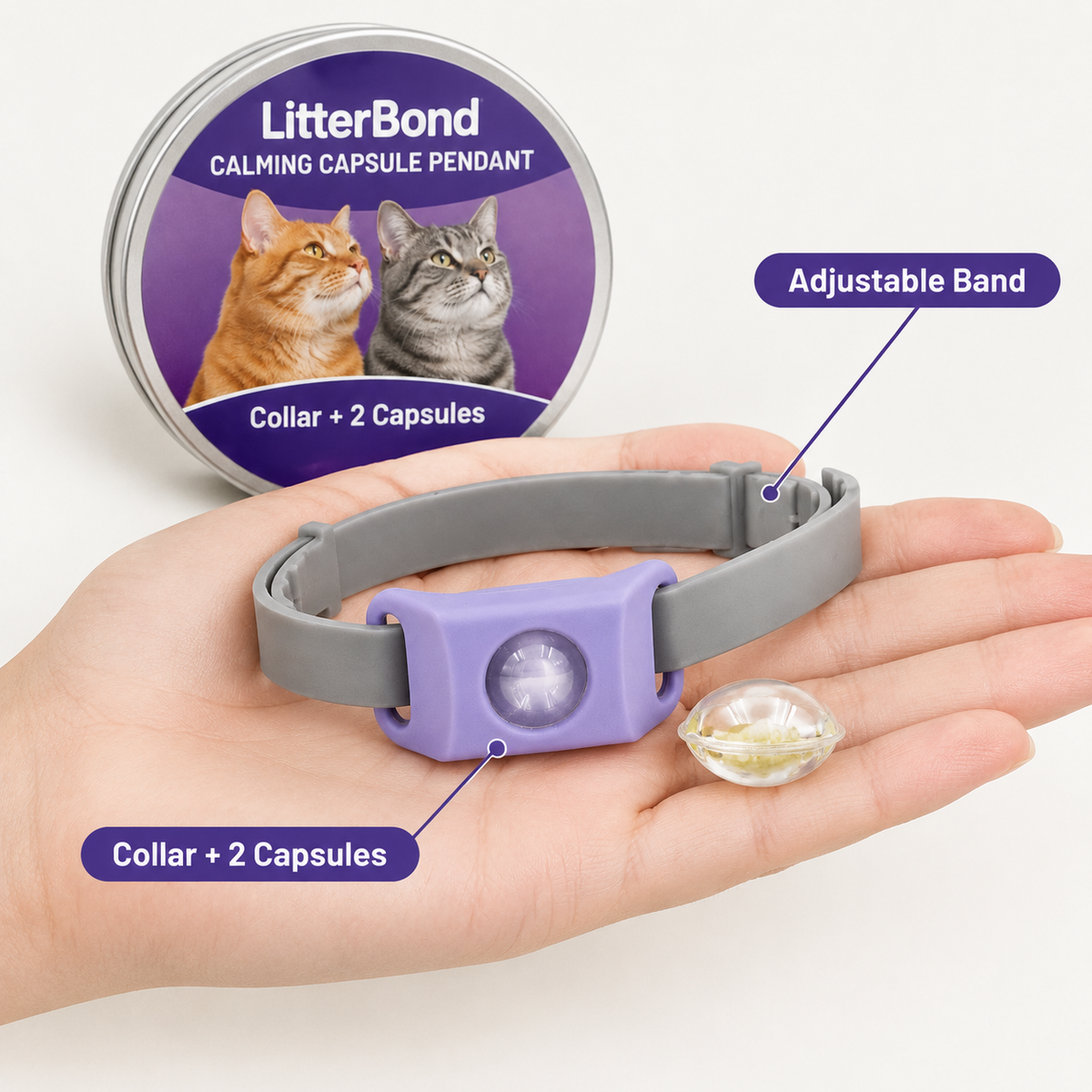 LitterBond Calming Collar Set collar + 2 capsules - size and materials