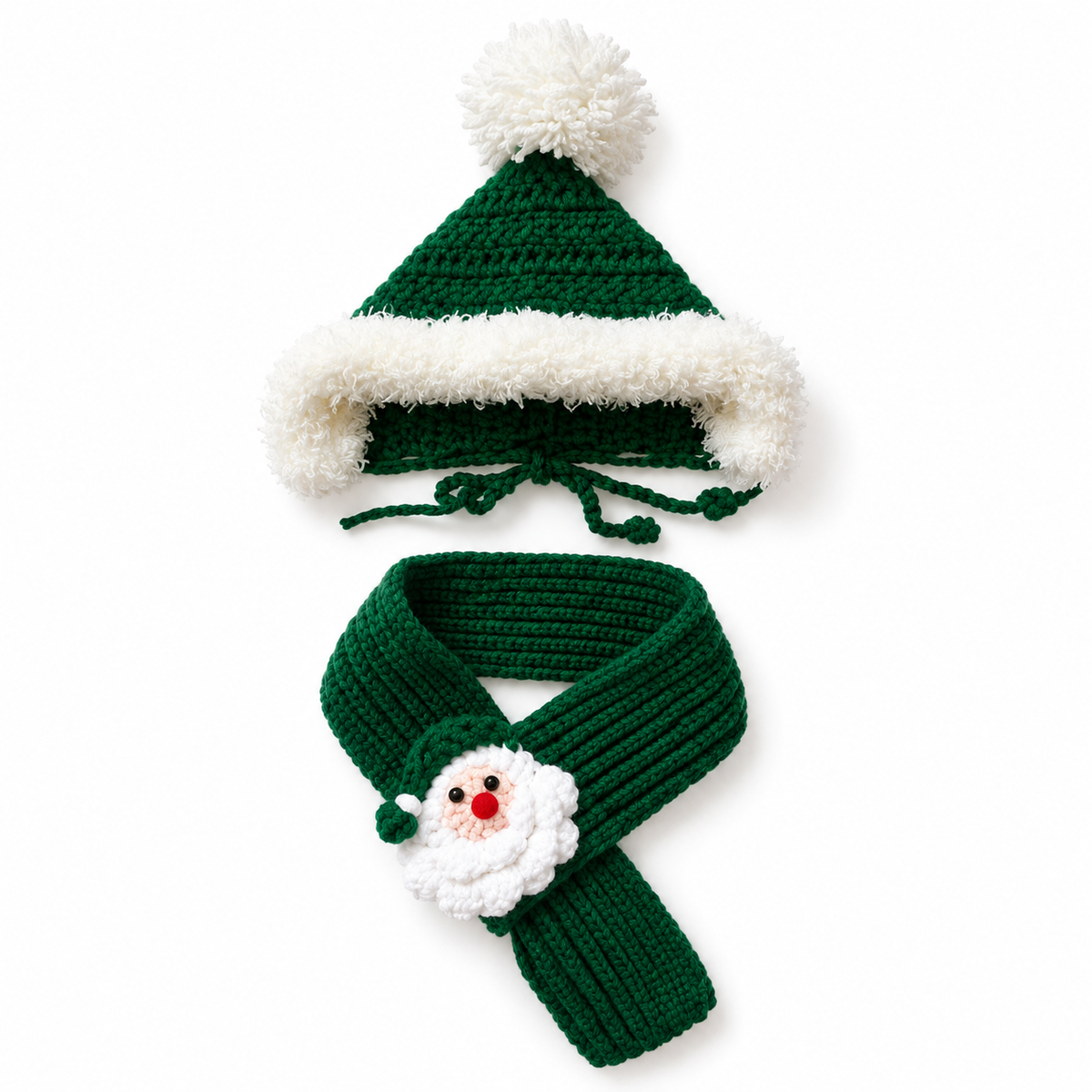 Santa Face Scarf & Bonnet Set - Green Santa