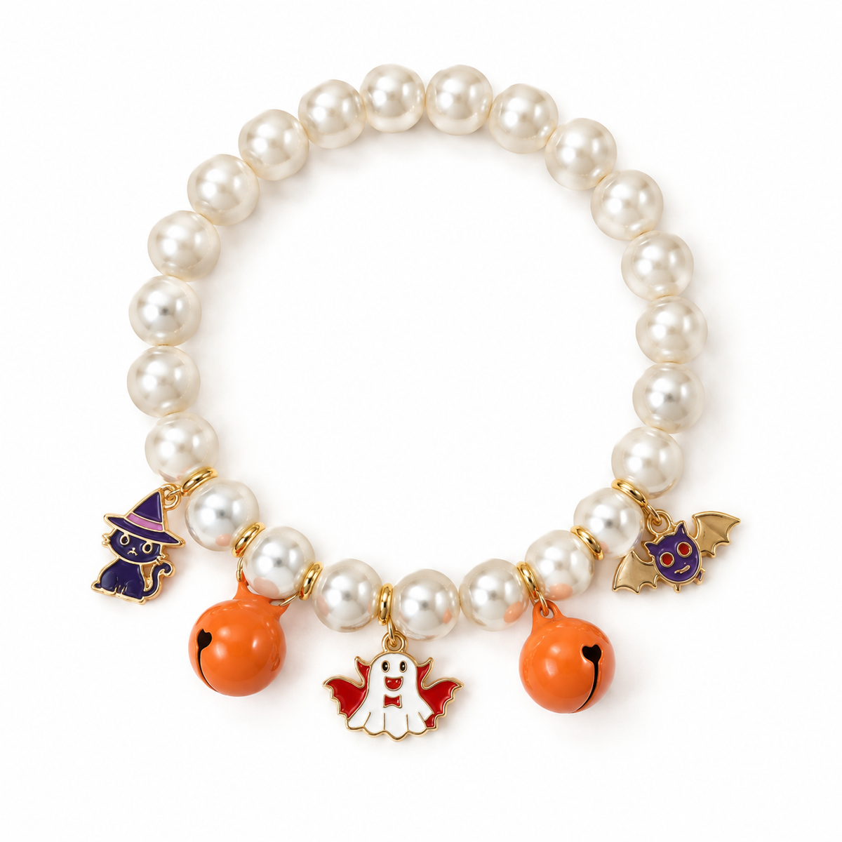 LitterBond Halloween Pearl Charm Necklace Ghost on white background