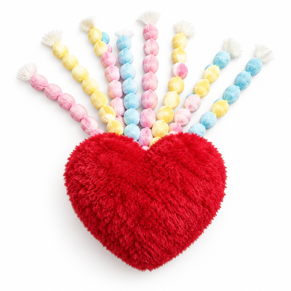 Pastel Puff Tassel Hearts - Red Heart