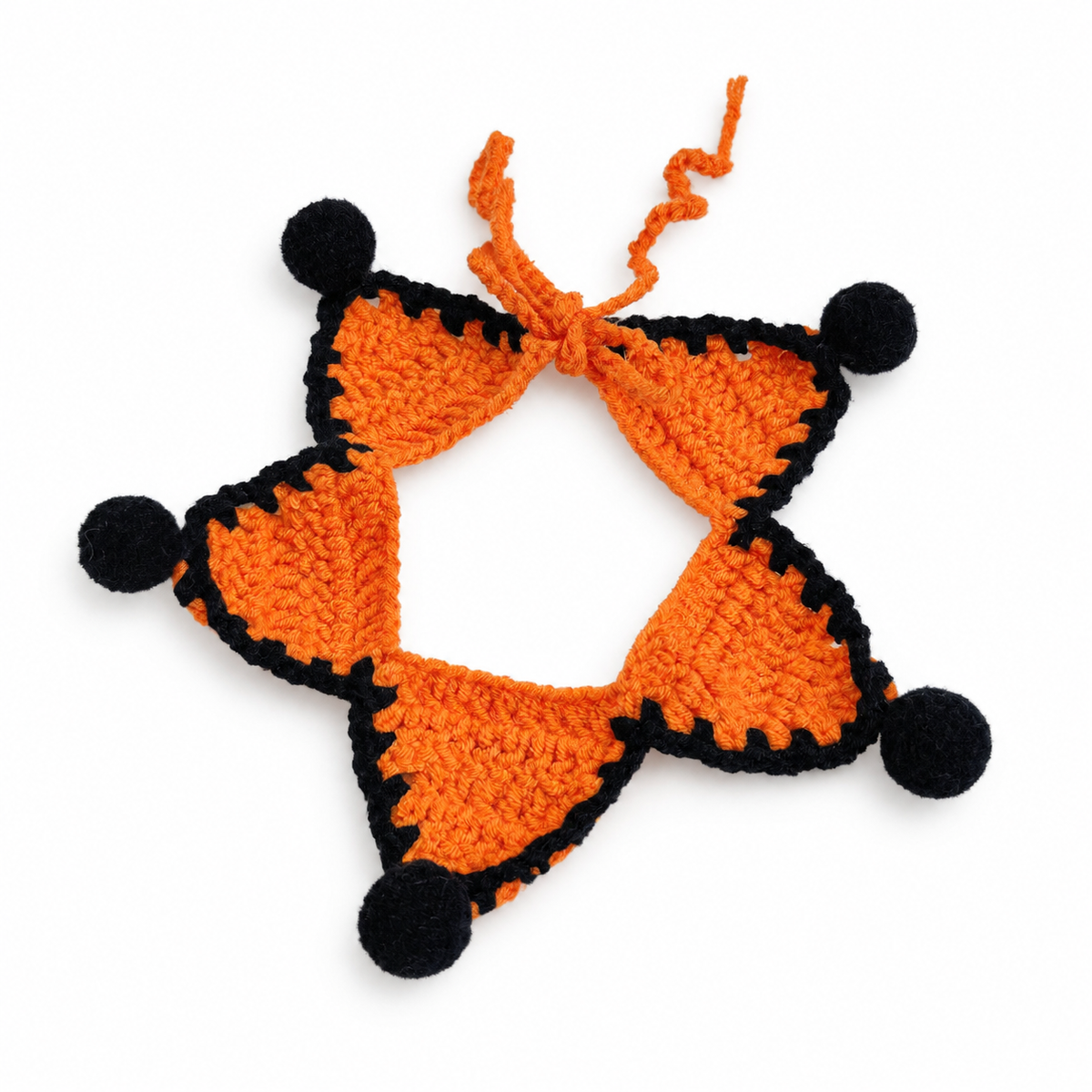 LitterBond Crochet Star Halloween Collar Orange Star on white background
