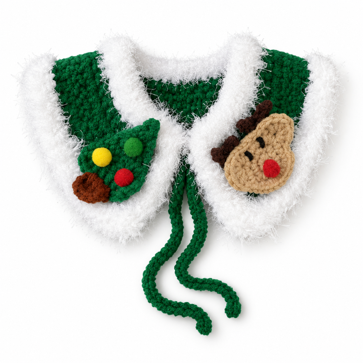 Chunky Crochet Shawl Collar - Green Reindeer & Tree