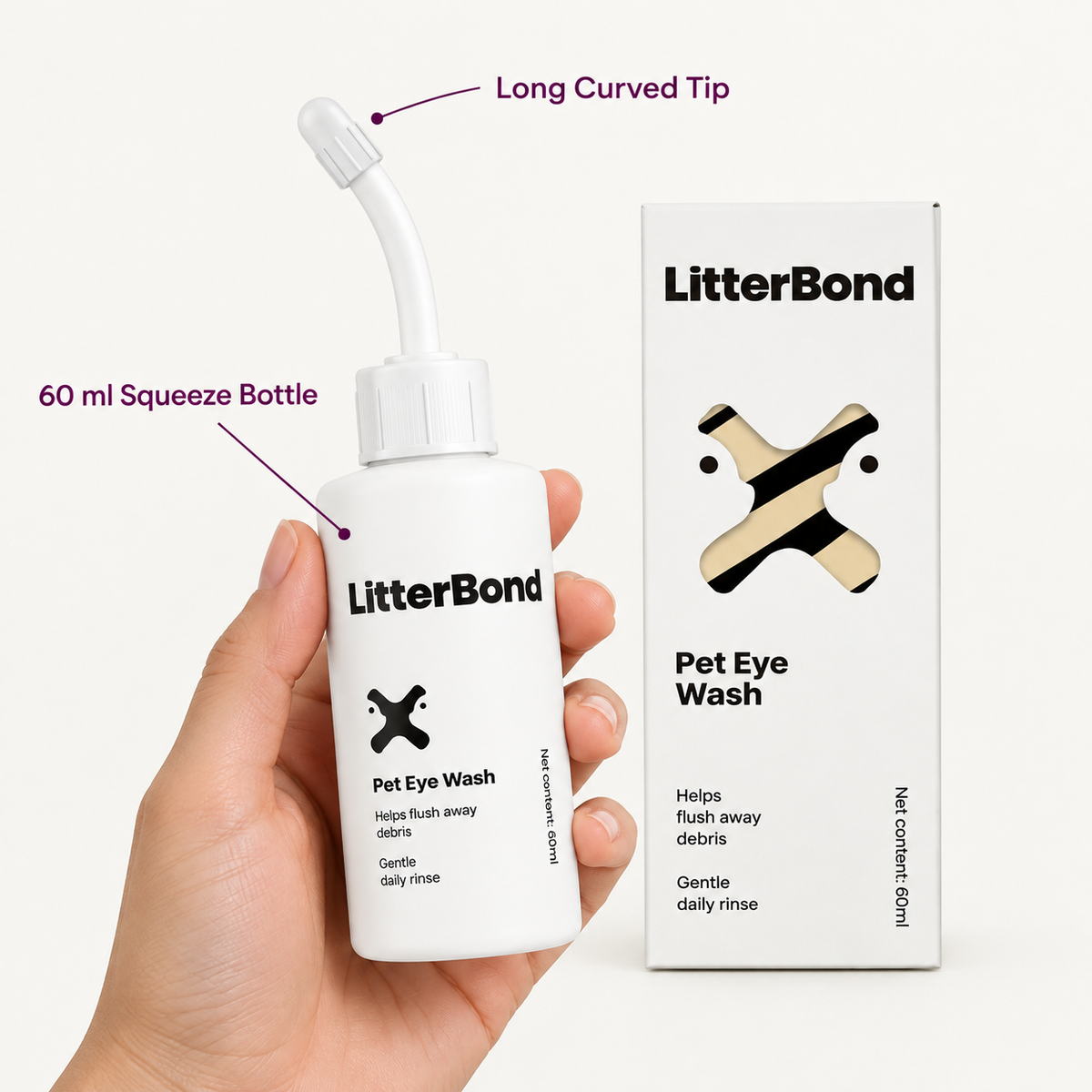 LitterBond Eye Wash 60 ml - size and materials