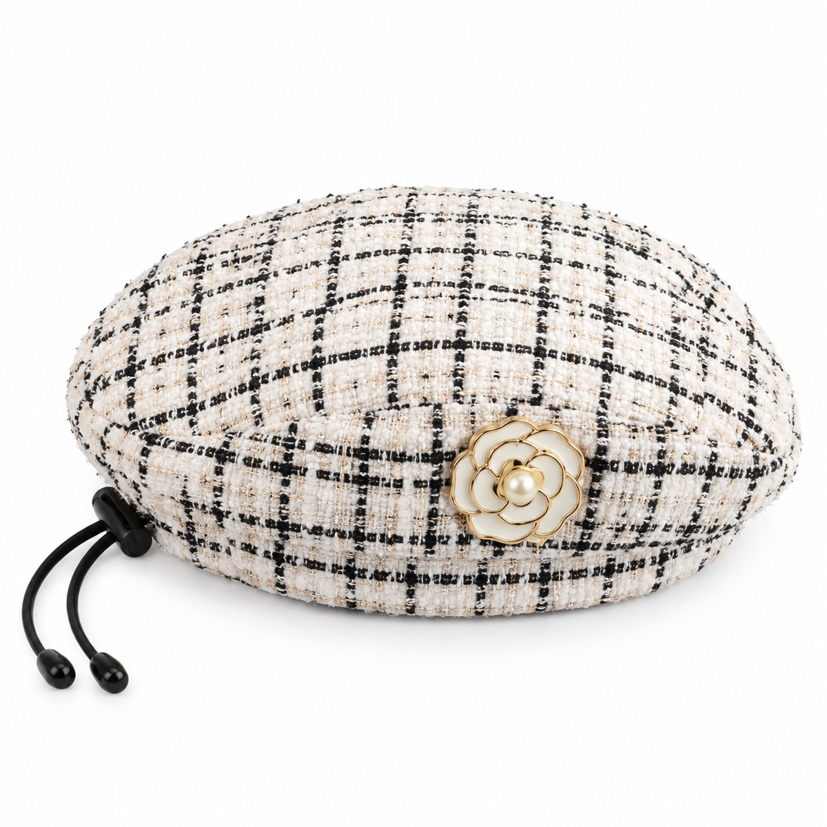 Tweed Fringe Hat & Bib Options - Ivory Flower Beret Hat