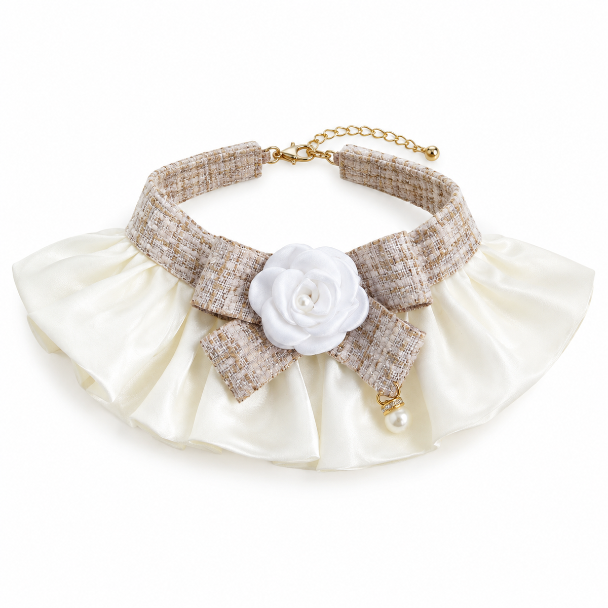Camellia Tweed Bow Collar - Oatmeal Tweed