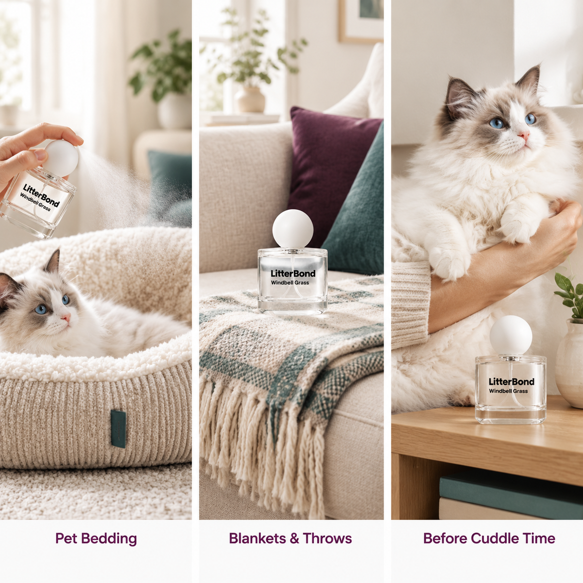 LitterBond Cologne Spray 50 ml 3 scents - three ways to use it