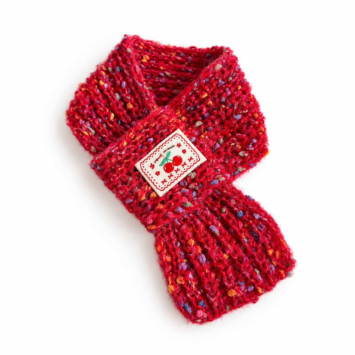 Rainbow Fleck Knit Scarf - Red Fleck